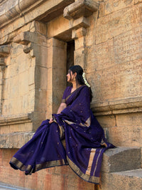 Deep Plum Heritage Soft Silk Saree with Antique Zari Border