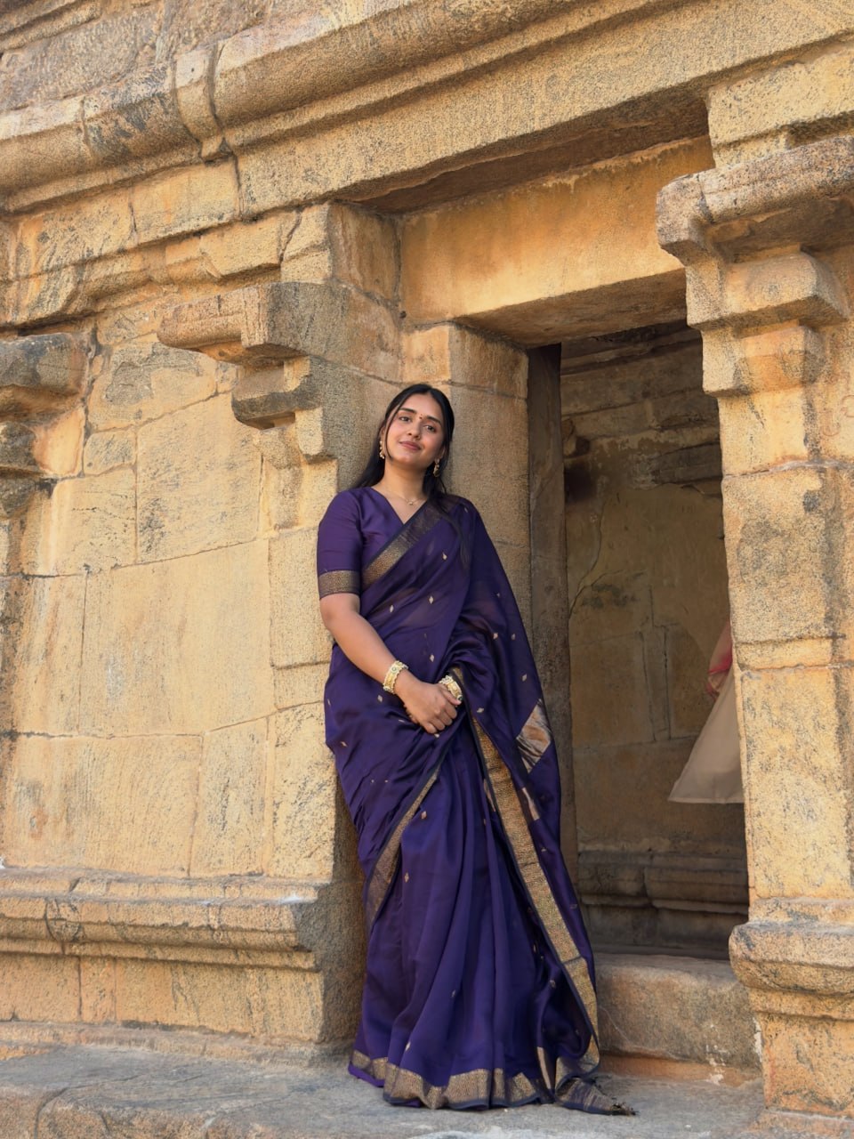 Deep Plum Heritage Soft Silk Saree with Antique Zari Border