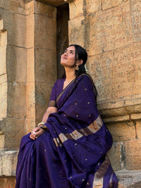 Deep Plum Heritage Soft Silk Saree with Antique Zari Border