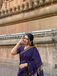 Deep Plum Heritage Soft Silk Saree with Antique Zari Border