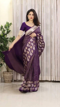 Purple Banarasi Silk Saree with Heart Motif and Silver Zari Border