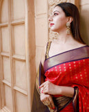 Elegant Rani Pink Kanchipuram Style Silk Saree with Royal Purple Gold Zari Border