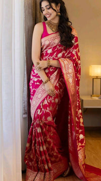 Rani Pink Banarasi Silk Saree with Gold Zari Floral Weaving