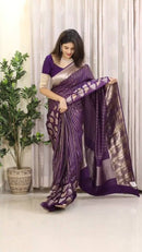 Purple Banarasi Silk Saree with Heart Motif and Silver Zari Border