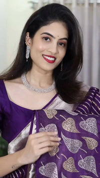 Purple Banarasi Silk Saree with Heart Motif and Silver Zari Border