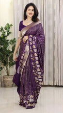 Purple Banarasi Silk Saree with Heart Motif and Silver Zari Border