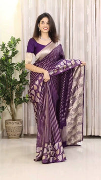 Purple Banarasi Silk Saree with Heart Motif and Silver Zari Border