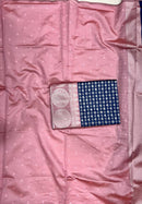 Navy Blue and Baby Pink Banarasi Silk Saree with Woven Motifs
