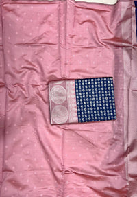 Navy Blue and Baby Pink Banarasi Silk Saree with Woven Motifs