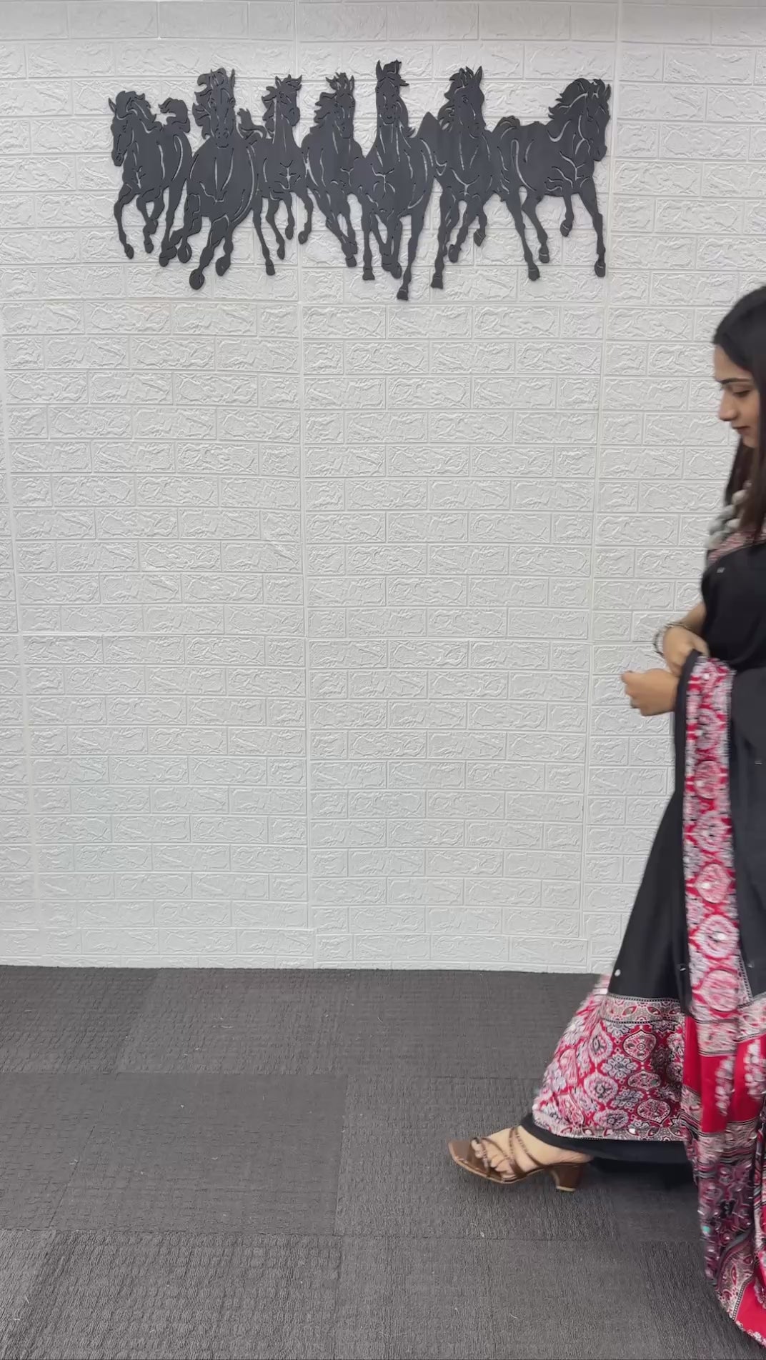 Elegant Black Cotton Saree with Ajrakh Inspired Border & Red Designer Pallu