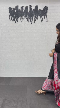 Elegant Black Cotton Saree with Ajrakh Inspired Border & Red Designer Pallu