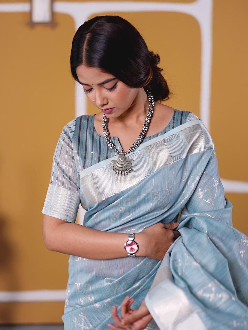 Sky Blue Banarasi Silk Saree with Silver Zari Weaving