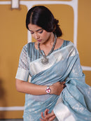 Sky Blue Banarasi Silk Saree with Silver Zari Weaving
