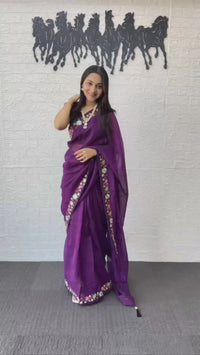 Blush Pink Linen Silk Saree with Floral Embroidered Border