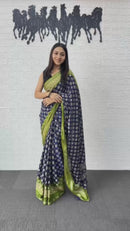 Mustard Yellow Cotton Silk Saree with Traditional Buti Print & Rich Brown Border