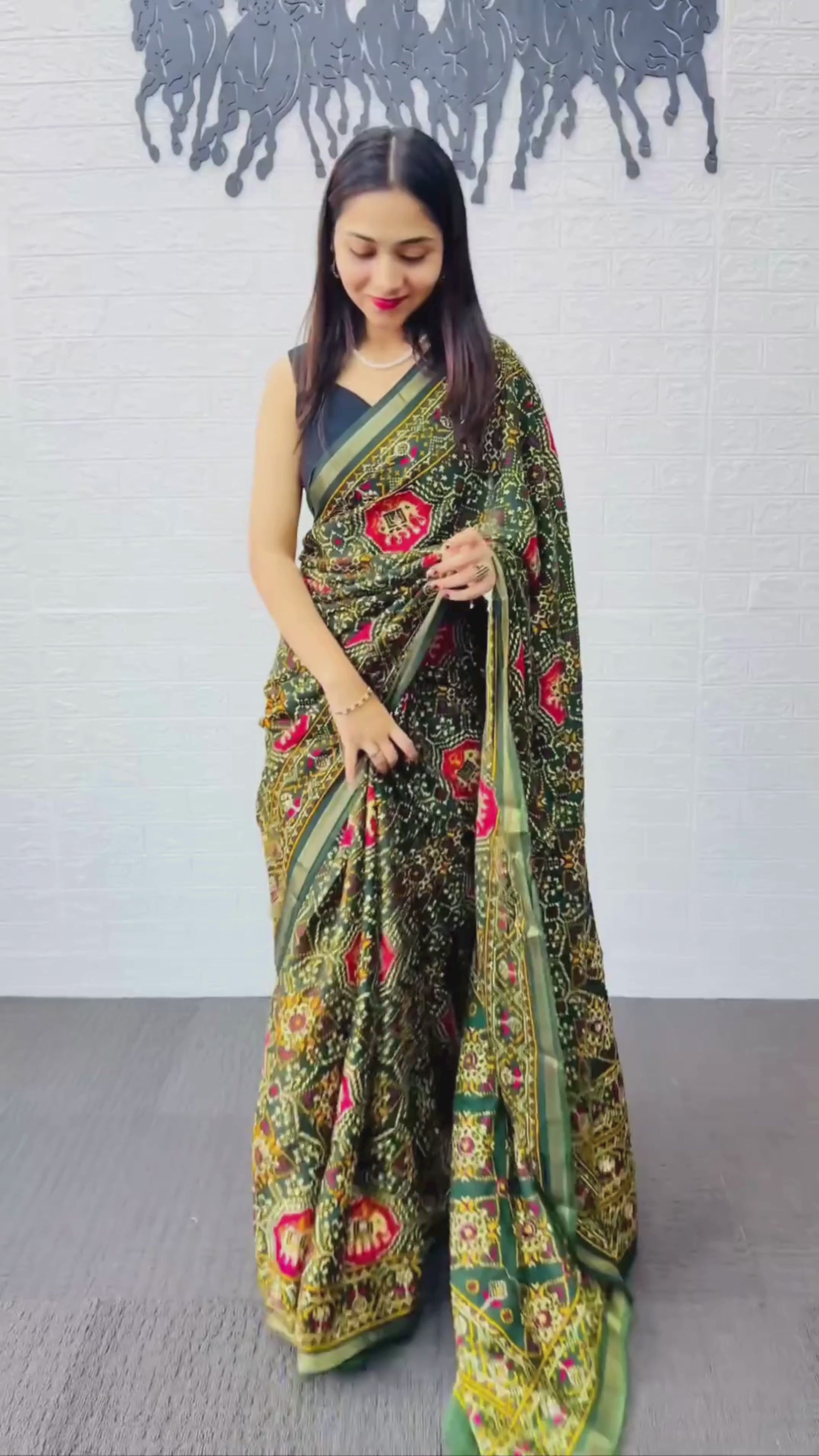 Elegant Teal Green Patola Silk Saree with Multicolor Traditional Weaving | Premium Festive & Cultural Wear