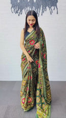 Elegant Teal Green Patola Silk Saree with Multicolor Traditional Weaving | Premium Festive & Cultural Wear