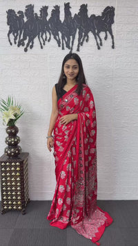 Royal Crimson Printed Soft Silk Saree with Elegant Traditional Border Design