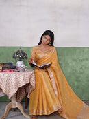 Sunshine Yellow Banarasi Silk Saree with Golden Zari Weaving