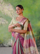 Rose Pink Pastel Banarasi Silk Saree with Multicolor Zari Weaving