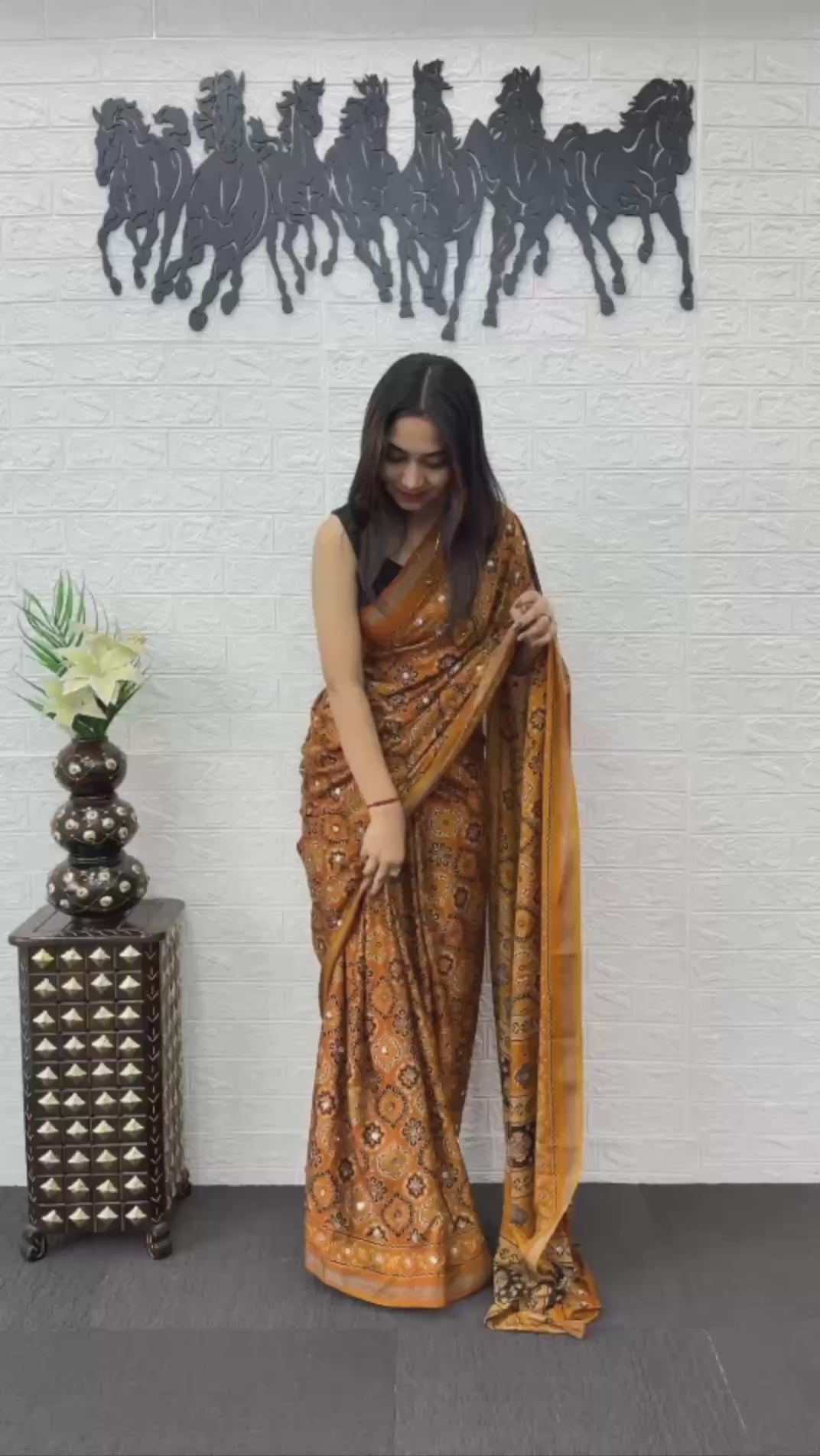 Maroon Soft Silk Saree with Ajrakh Inspired Traditional Print & Designer Ethnic Pallu