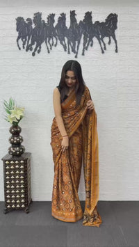 Maroon Soft Silk Saree with Ajrakh Inspired Traditional Print & Designer Ethnic Pallu