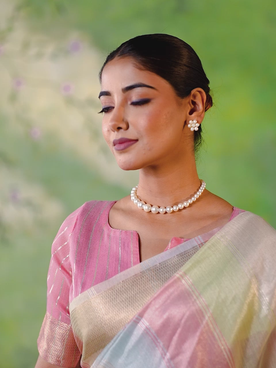 Blush Pink Pastel Banarasi Silk Saree with Golden Zari Elegance