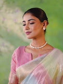 Blush Pink Pastel Banarasi Silk Saree with Golden Zari Elegance