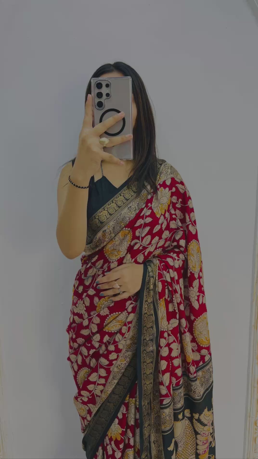 Royal Crimson Mal Mal Silk Saree with Antique Gold Floral Zari Elegance