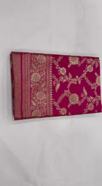 Rani Pink Banarasi Silk Saree with Gold Zari Floral Weaving