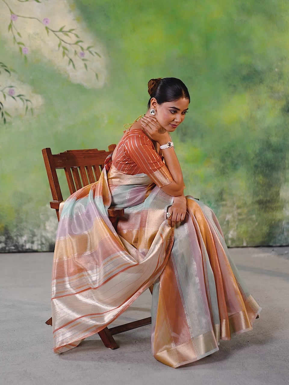 Pastel Multicolor Banarasi Silk Saree with Rich Golden Zari Weaving