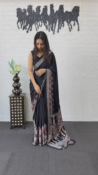 Classic Black Soft Silk Saree with Heavy Ethnic Designer Pallu