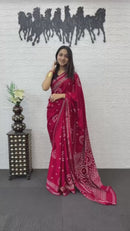 Deep Magenta Cotton Silk Saree with Traditional Bandhani Print & Elegant Ethnic Pallu