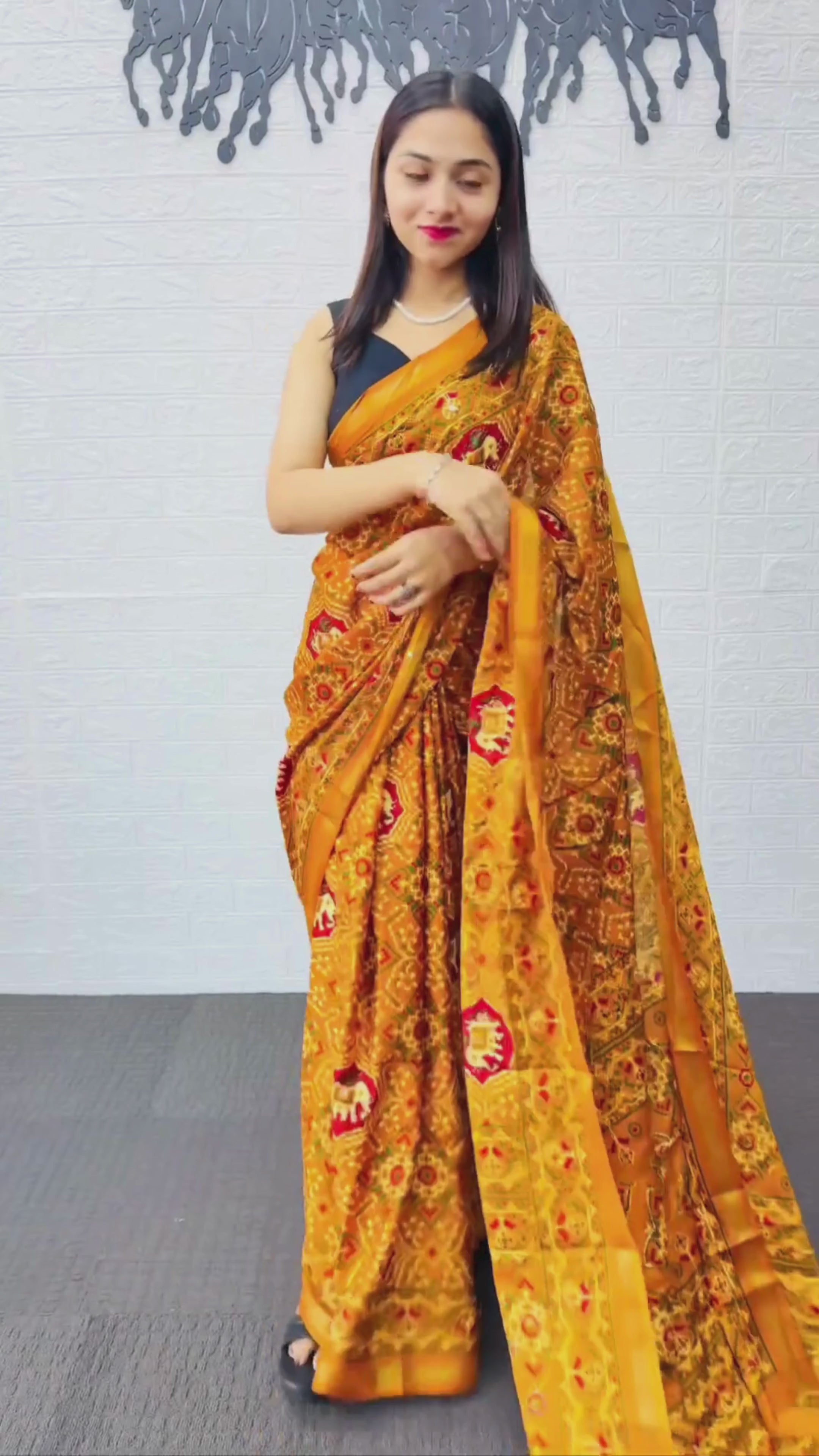 Royal Mustard Yellow Patola Silk Saree with Multicolor Traditional Weaving | Premium Festive & Cultural Wear