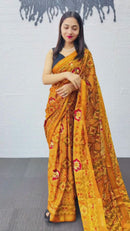 Royal Mustard Yellow Patola Silk Saree with Multicolor Traditional Weaving | Premium Festive & Cultural Wear
