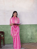 Candy Pink Banarasi Silk Saree with Golden Zari Weaving