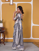 Smoky Grey Banarasi Silk Saree with Silver Zari Weaving