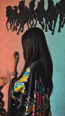 Midnight Black Soft Silk Saree with Multicolor Artistic Floral Print