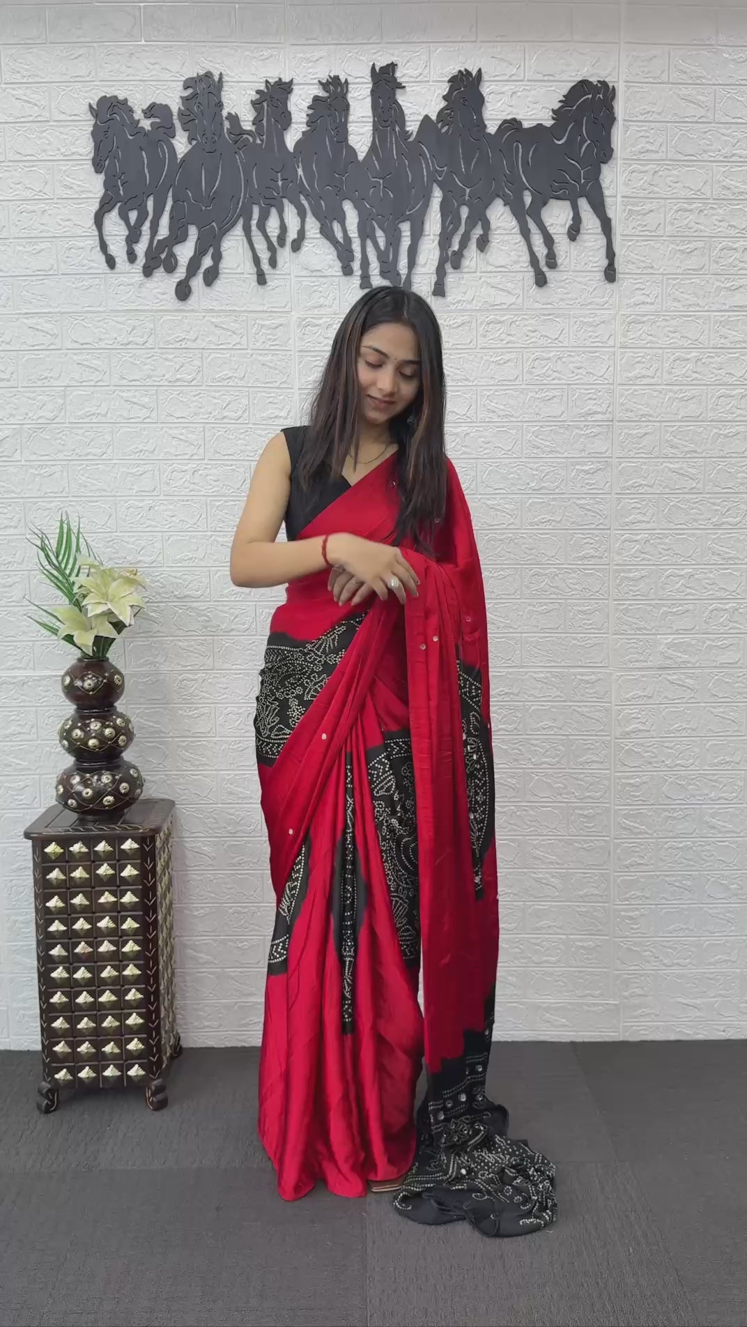 Beige Cotton Saree with Red Bandhani Inspired Designer Pallu
