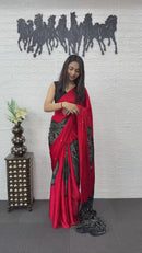Beige Cotton Saree with Red Bandhani Inspired Designer Pallu