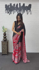 Ivory White Cotton Saree with Ajrakh Inspired Red Designer Pallu