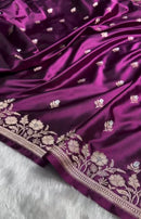 Royal Purple Banarasi Silk Saree with Silver Zari Butti & Floral Border | Premium Wedding & Festive Wear