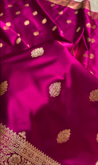 Magenta Banarasi Silk Saree with Gold Zari Butta and Rich Woven Border