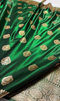 Emerald Green Banarasi Silk Saree with Gold Zari Paisley Buttas & Regal Border