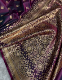 Royal Plum Silk Saree with Gold Zari Paisley Butta