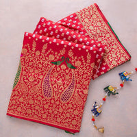 Kaveri – Red Banarasi Silk Saree with Heavy Embroidered Green Blouse