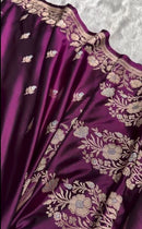 Royal Purple Banarasi Silk Saree with Silver Zari Butti & Floral Border | Premium Wedding & Festive Wear
