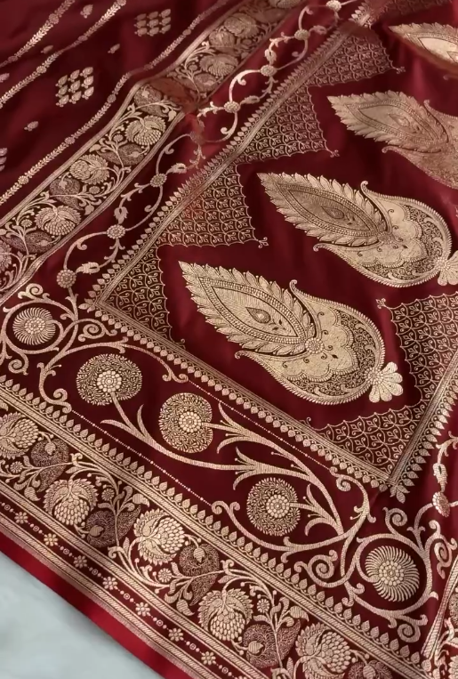 Classic Red Silk Saree with Gold Zari Butta Weaving