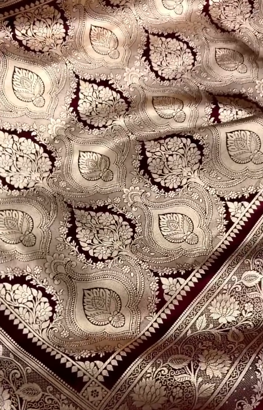 Royal Maroon Silk Saree with Heavy Gold Zari Floral Weaving